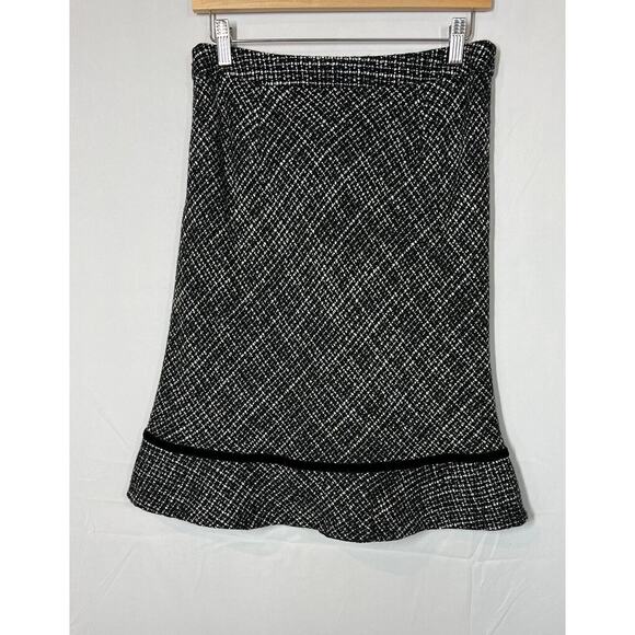 Gap Tweed Y2K Wool Blend Velvet Trim Skirt Womens Size 6 Lined Side Zip Black - Picture 3 of 8